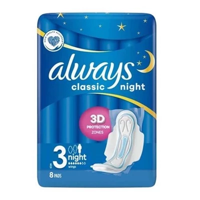 Always® Always Classic Night 3D Protection 3 Night 8 Pads