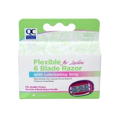 Quality Choice Flexible 6 Blade Razor With Lubricating Strip For Ladies 4 Cartridges